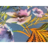 Elastyczna dzianina z wzorem pomarańczowych paproci